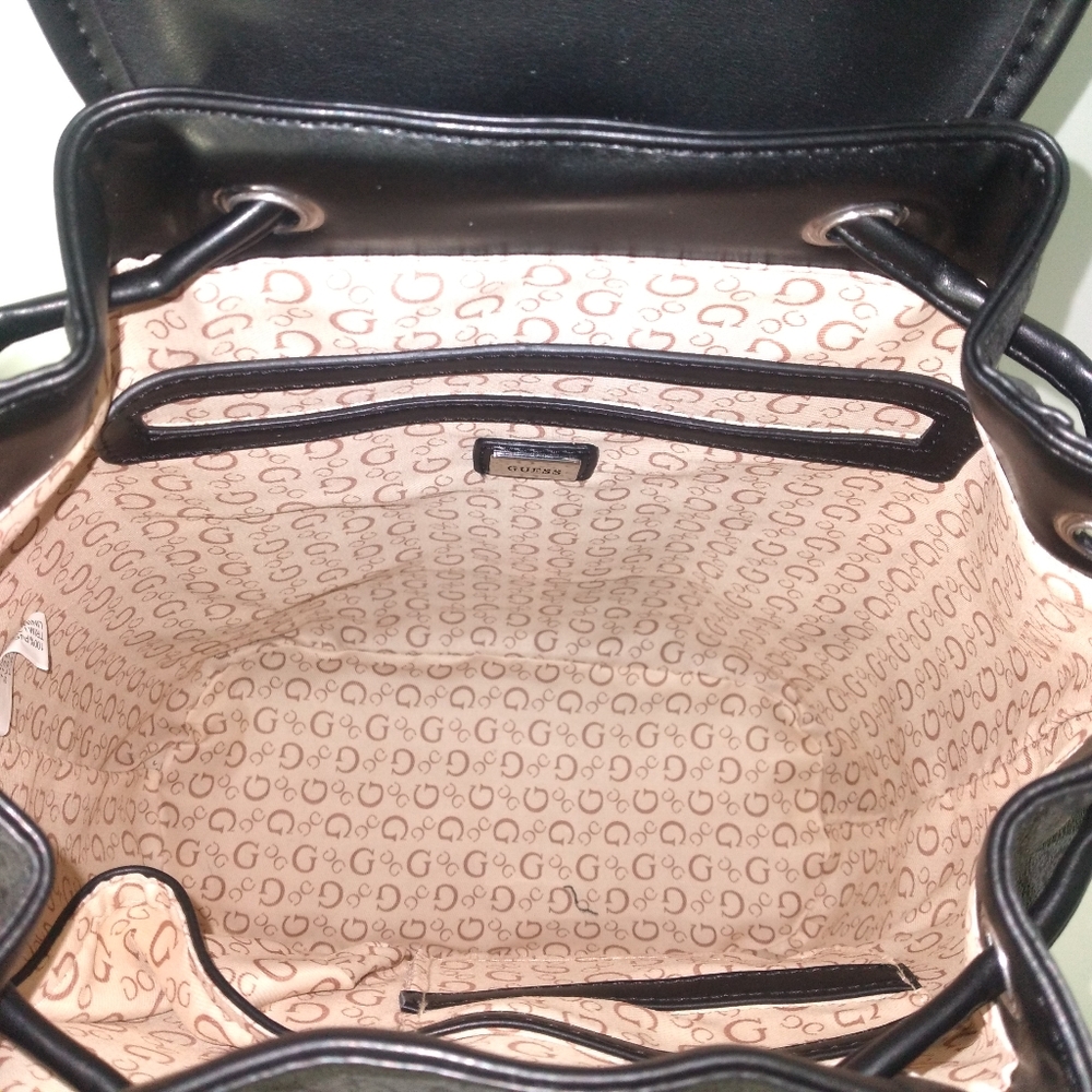 GUESS Black & Grey Monogram Faux Leather Backpack - Picture 4 of 14